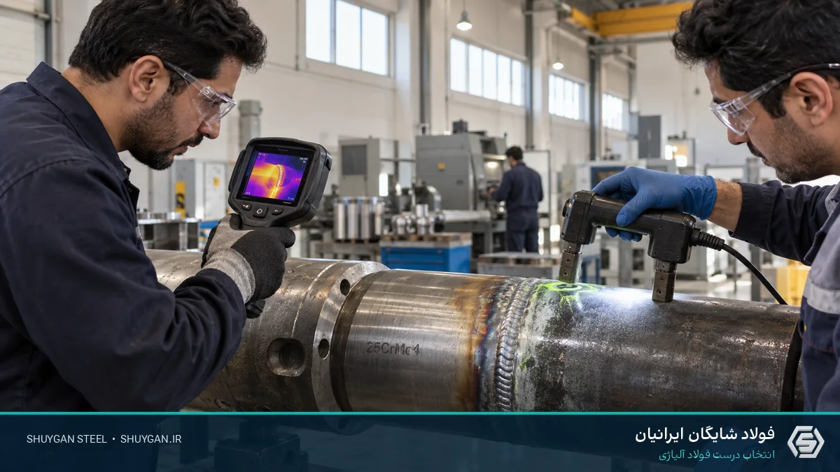 صحنه صنعتی ایرانی مرتبط با 25CrMo4 و کنترل مقاطع فولادی