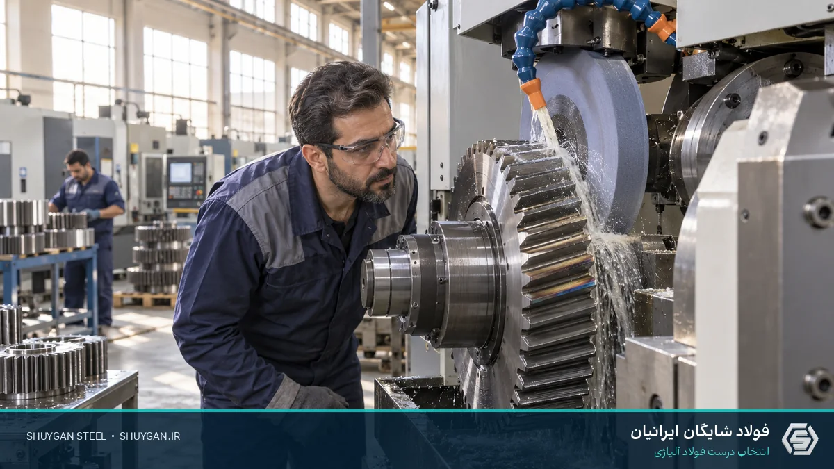 صحنه صنعتی ایرانی مرتبط با سوختگی سنگ‌زنی دنده و کنترل مقاطع فولادی