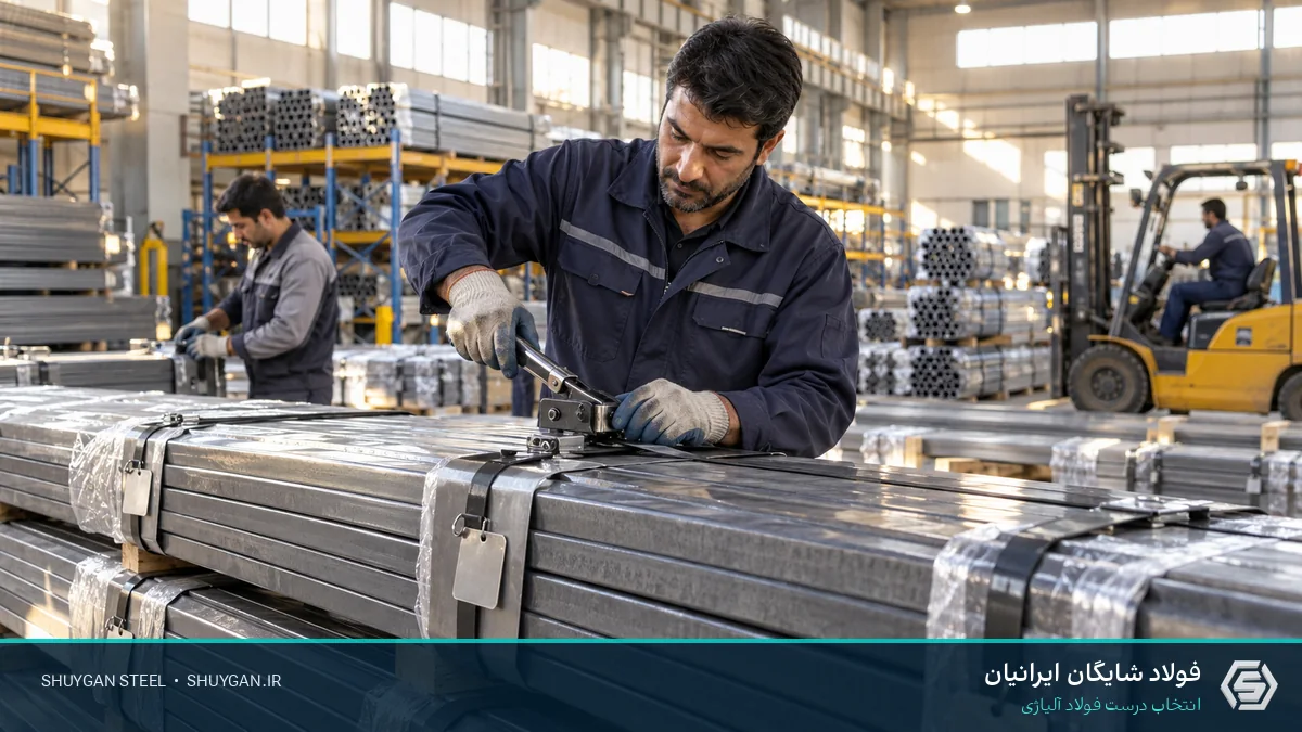 صحنه صنعتی ایرانی مرتبط با بارگیری مقاطع و کنترل مقاطع فولادی