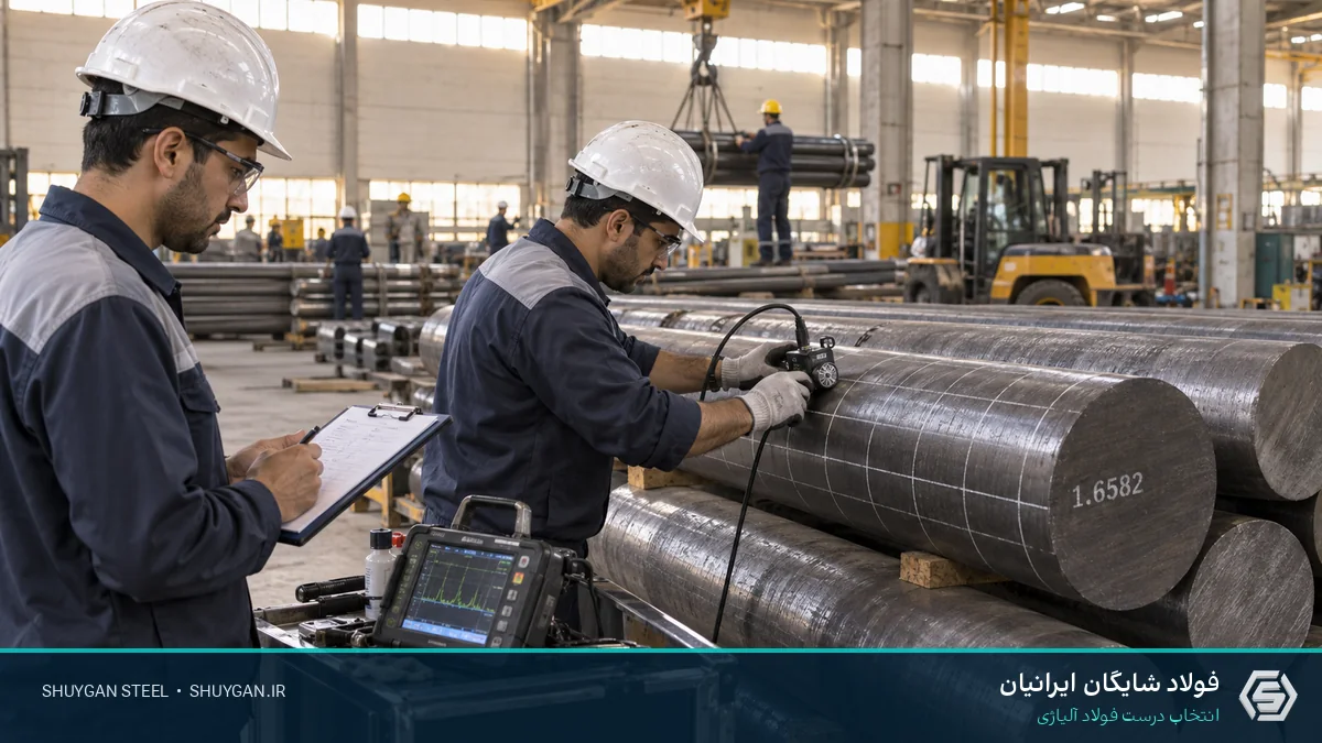 صحنه صنعتی ایرانی مرتبط با تست UT میلگرد آلیاژی و کنترل مقاطع فولادی