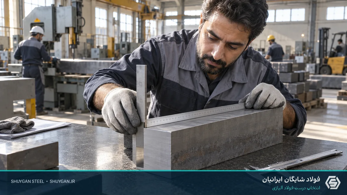 صحنه صنعتی ایرانی مرتبط با تلرانس برش اره نواری و کنترل مقاطع فولادی