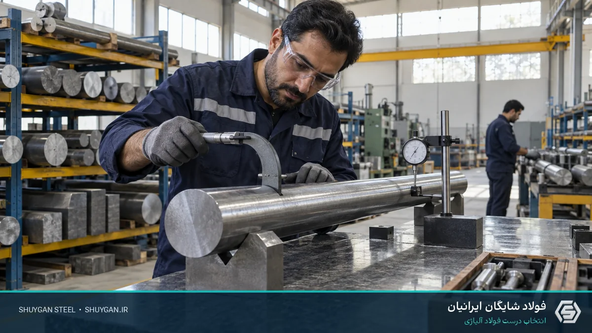 صحنه صنعتی ایرانی مرتبط با بازرسی میلگرد و کنترل مقاطع فولادی