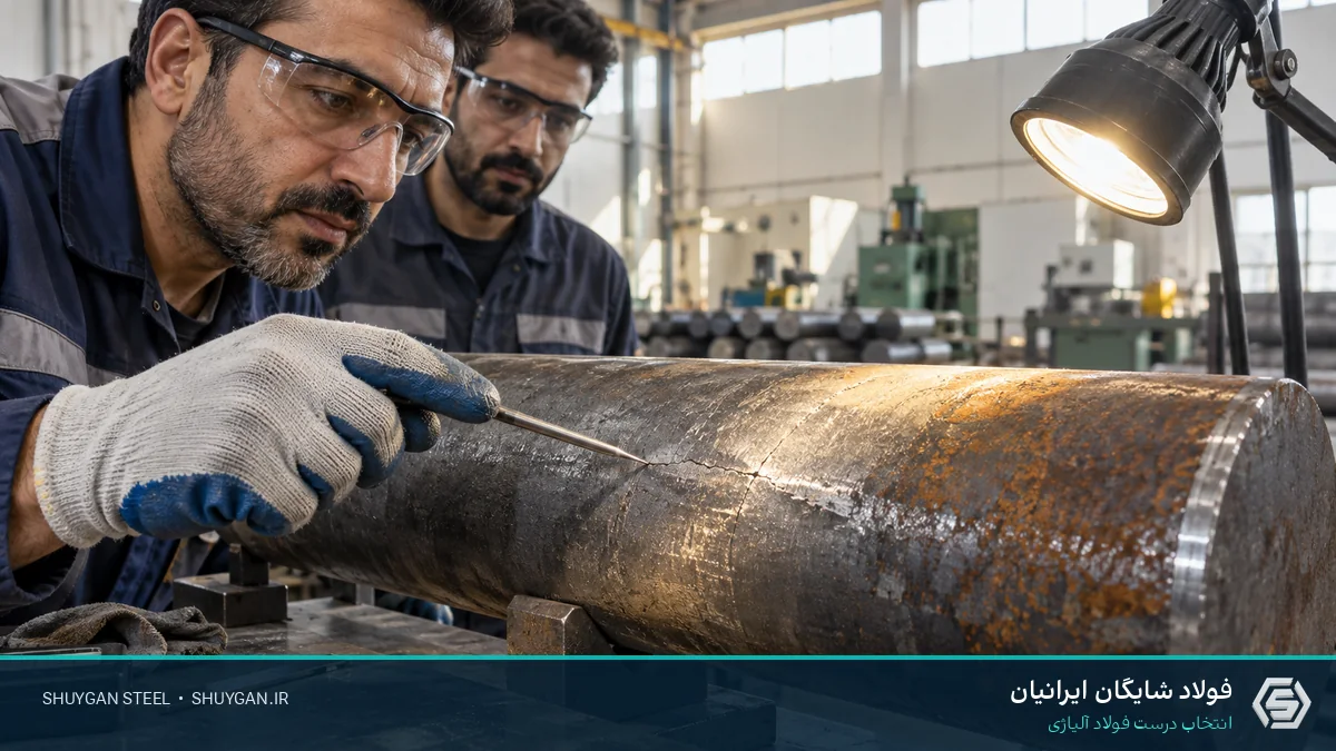 صحنه صنعتی ایرانی مرتبط با بازرسی میلگرد و کنترل مقاطع فولادی